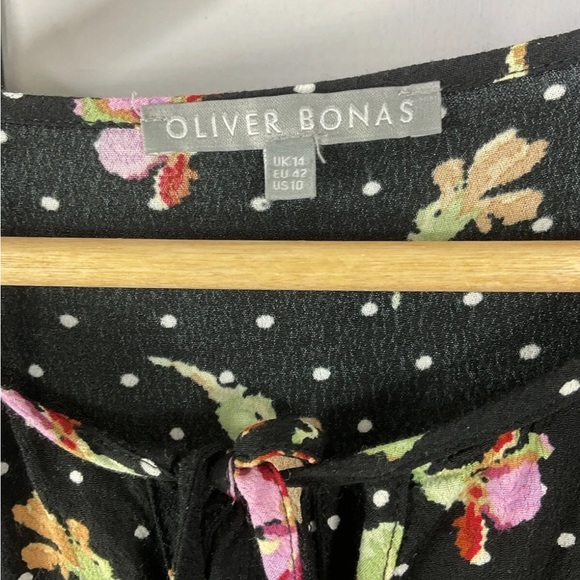 Oliver Bonas Floral Crepe Blouse Tie Neck Shirt Top UK 14 - Picture 4 of 5
